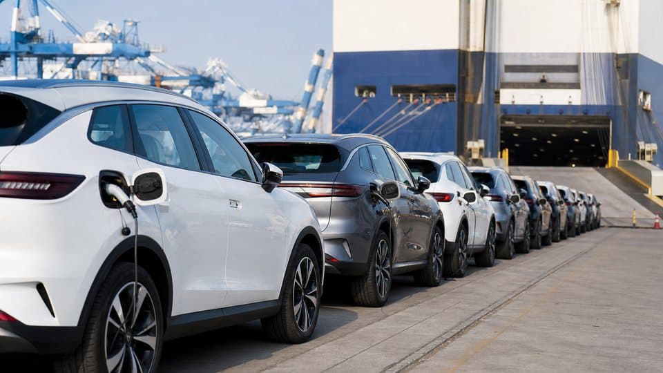 Chinese new energy vehicles staged for export at China port