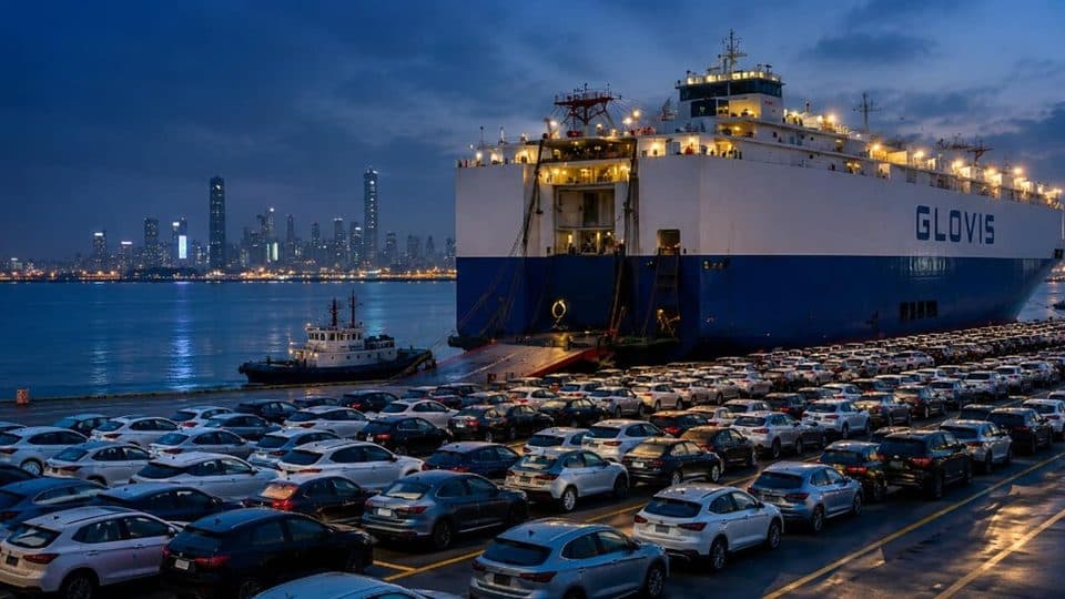 China auto export port with vehicles ready for overseas shipping
